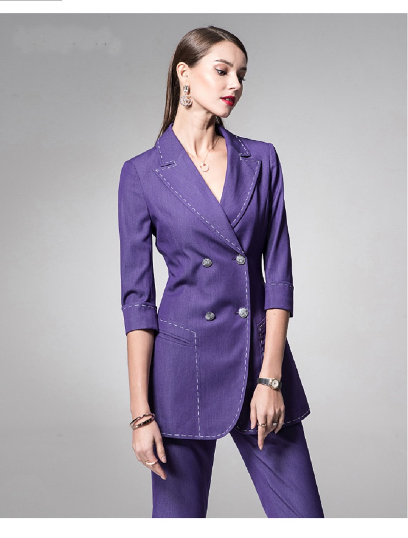 Fashion Purple Mother of the Bride Dresses 2 Pieces Long Sleeve Formal Outfit For Weddings Tuxedos Suits (Jacket+Pants)