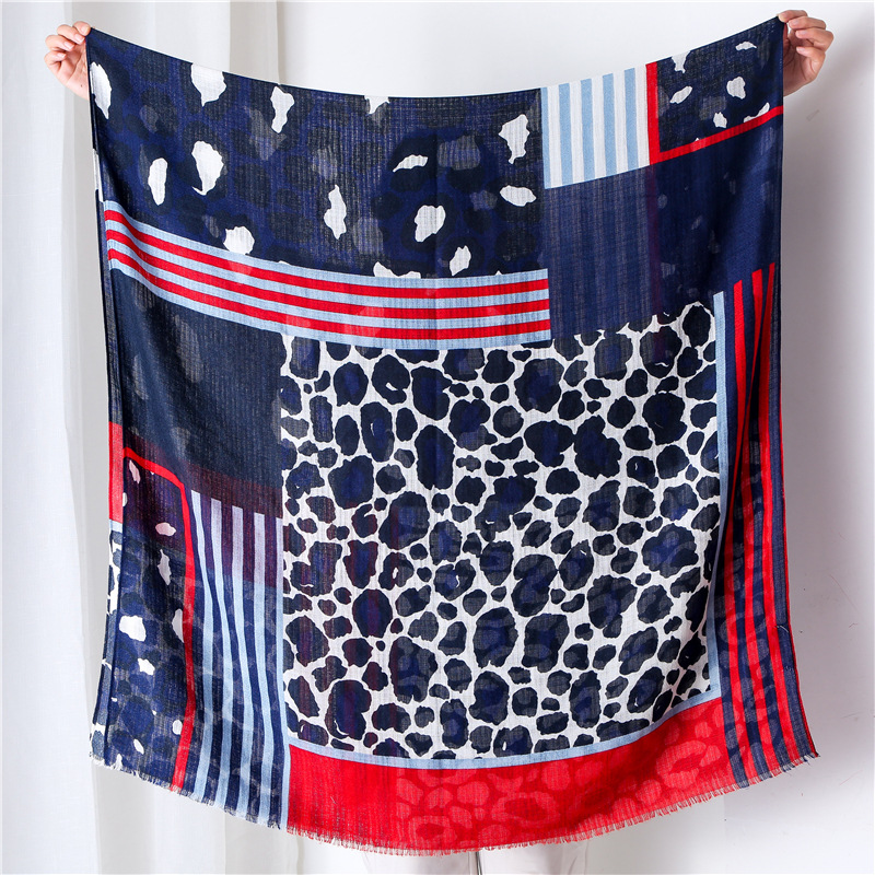 women winter scarf female autumn spring Spain style blue red leopard pattern patchwork scarf silk winter scarf