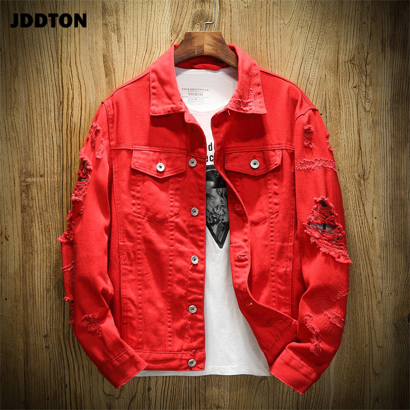 JDDTON Men's Autumn Denim Trendy Jackets Casual Hip Hop Fashion Vintage Ripped Overcoats Streetwear Cowboy Jeans Outerwear JE385 T200608
