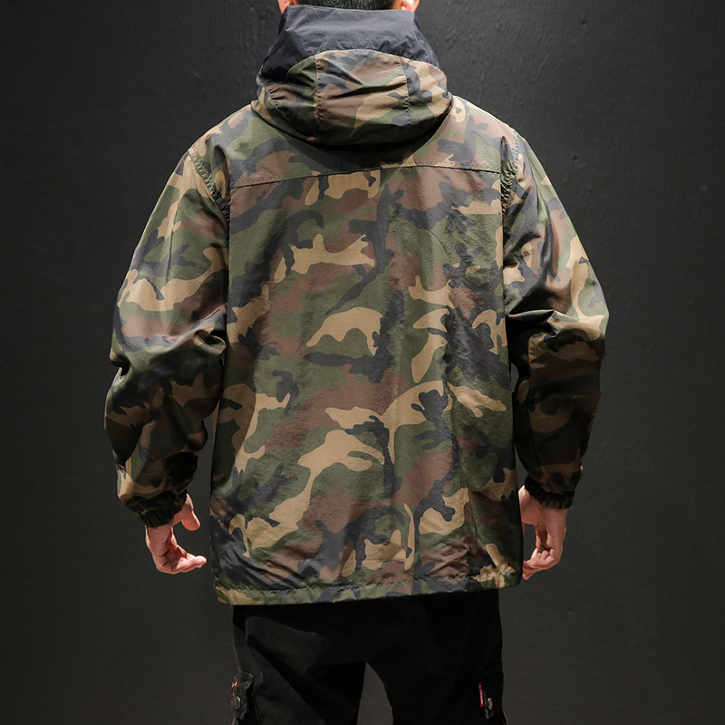 YASUGUOJI New 2019 Autumn Japanese Vintage Camouflage Jacket Men Streetwear Pullover Men Jacket Pocket Loose Hooded Mens Jackets