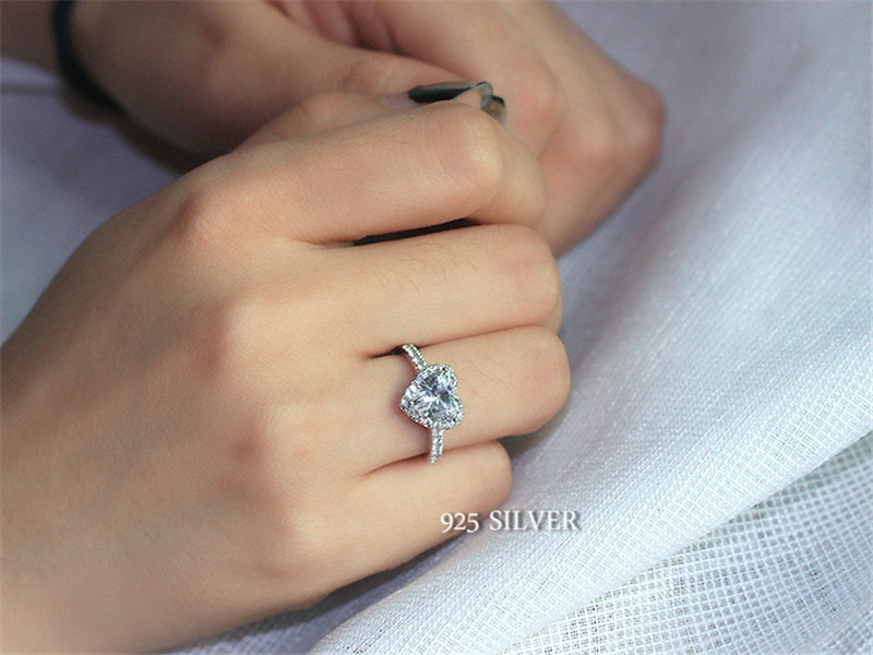 Lovers Heart Shape ring 1ct Diamond 925 Sterling silver Promise Engagement wedding band ring for women men Jewelry