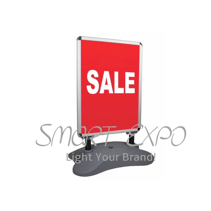 Hot Sale High Quality Floor Standing Picture Frame Poster Stand (A1) with Water Tank Base Double Sides 32mm Wide Sliver Aluminum Frame