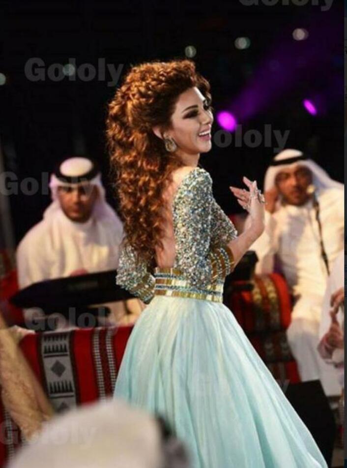 Sexy Mint Green Arabic Backless Prom Plus size Crystals Rhies Myriam Fares Formal Gowns Pageant Evening Dresses