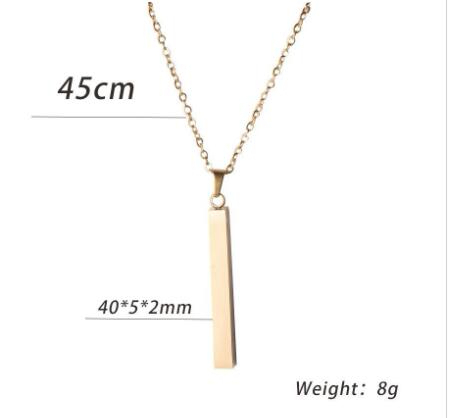 Stainless Steel Bar Pendant Necklace New Fashion Gold Rose Gold Silver Solid Blank Bar Charm Pendant For Buyer Own Engraving Jewelry