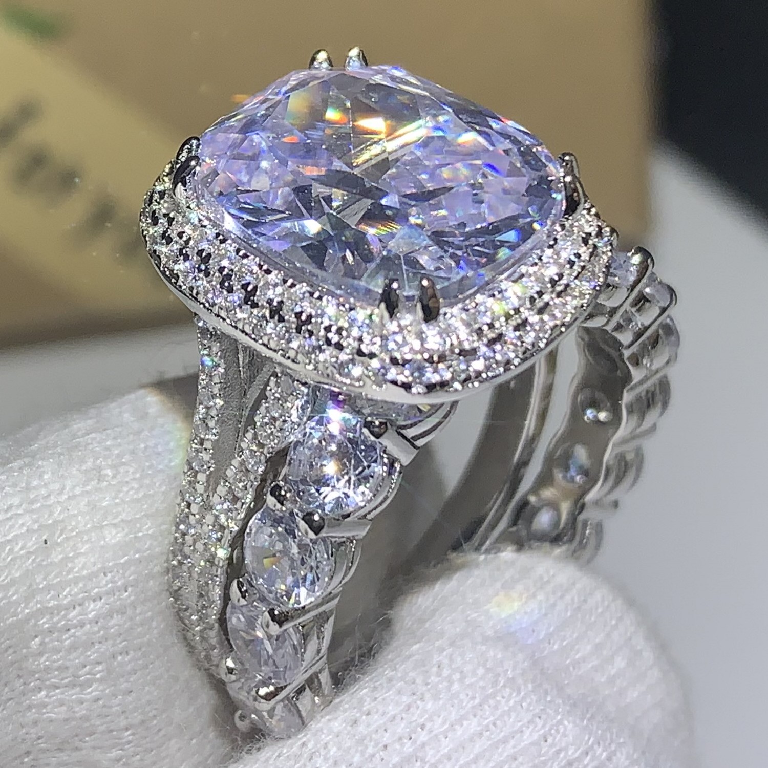 Choucong US Size 5-10 Deluxe Jewelry 925 Sterling Silver Cushion Shape White Sapphire CZ Diamond Gemstones Wedding Bridal Ring Set For Women