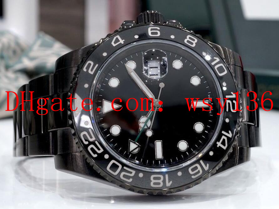 

High Quality Men's Watch Black GMT 40mm Ceramic Bezel 116710 in DLC PVD Mechanical Automatic Movement Mens Watches