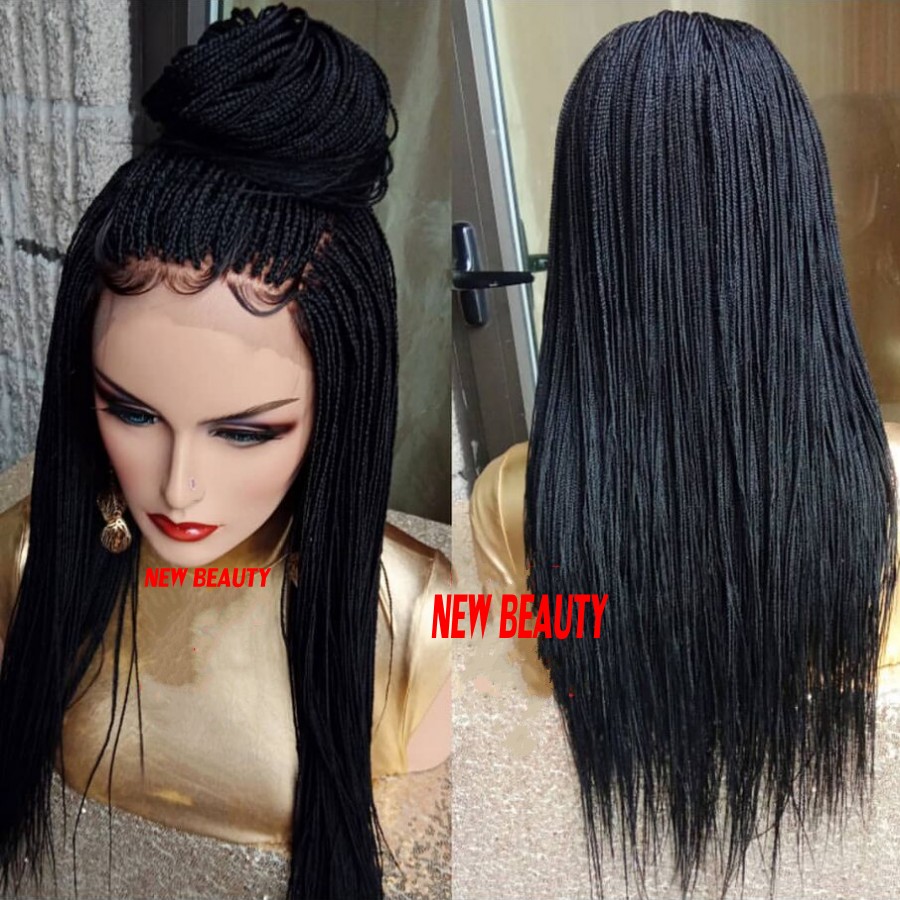 200density full Micro Box Braids wig black/brown/burgundy/blonde color Synthetic Braiding Hair wig africa women style lace front braids wig