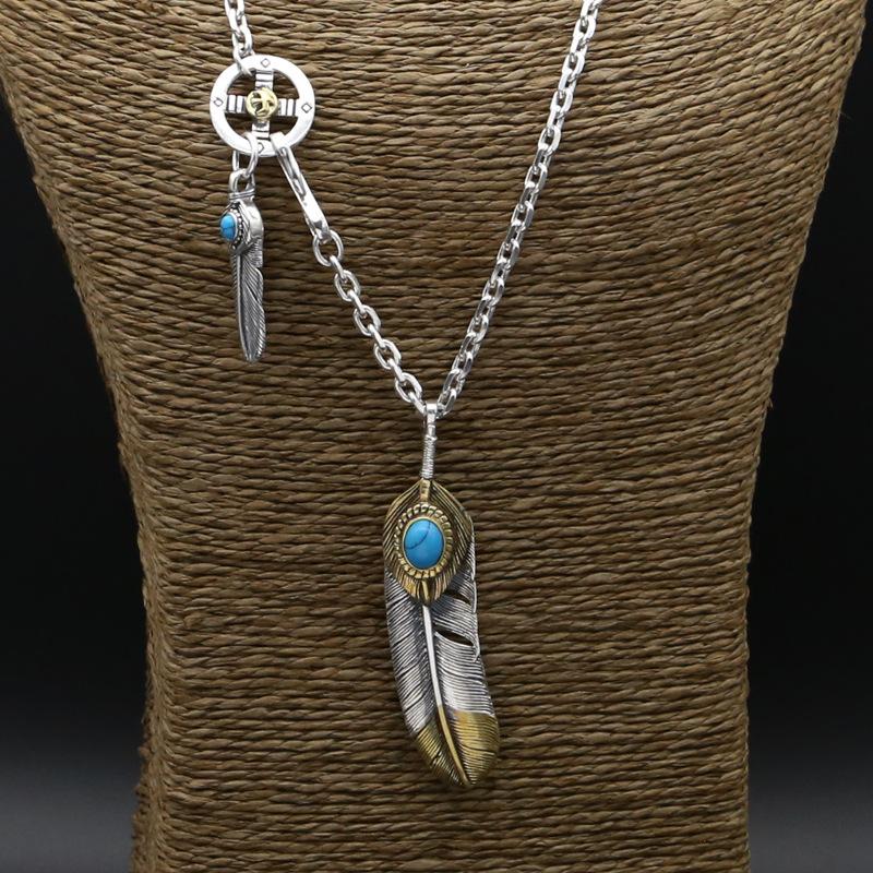 Brand new men's women's 925 sterling silver jewelry vintage antique silver Japanese hand-made designer feather pendant necklaces
