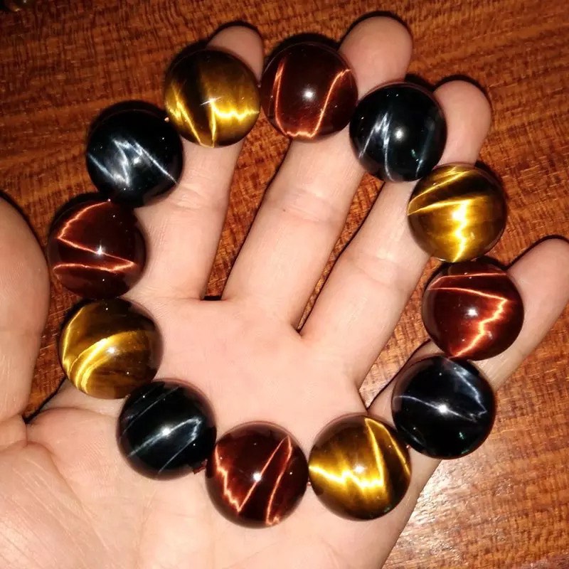 Natural Crystal Tricolor Tiger Eye Stone Strands Men And Women Hand String Hawk Bracelet With Elastic 6 to 16mm