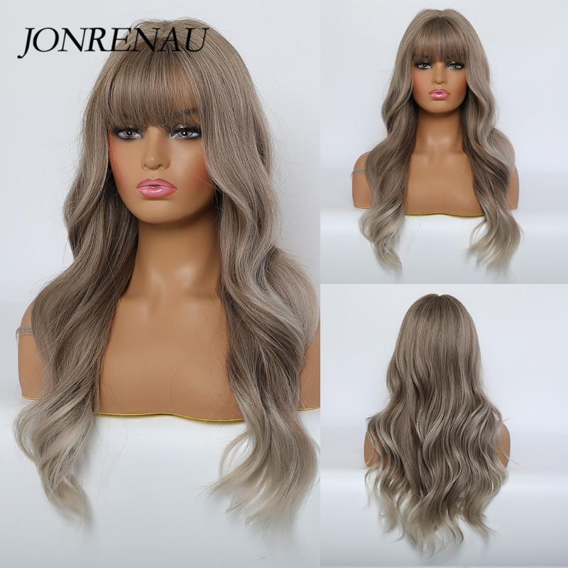 JONRENAU Synthetic Light Brown Color with Highlights Natural Long Wave Wigs with Neat Bangs for White/Black Women Everyday Wigs, Lc281
JONRENAU Synthetic Light Brown Color with Highlights Natural Long Wave Wigs with Neat Bangs for White/Black Women Everyday Wigs, Lc281