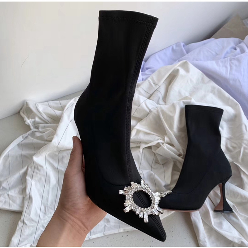 2019 Stretch Lycra Women Ankle boots Autumn Winter Comfortable triangle Heeled Office Lady Shoes High heels Sock Boots 3442 Y200114