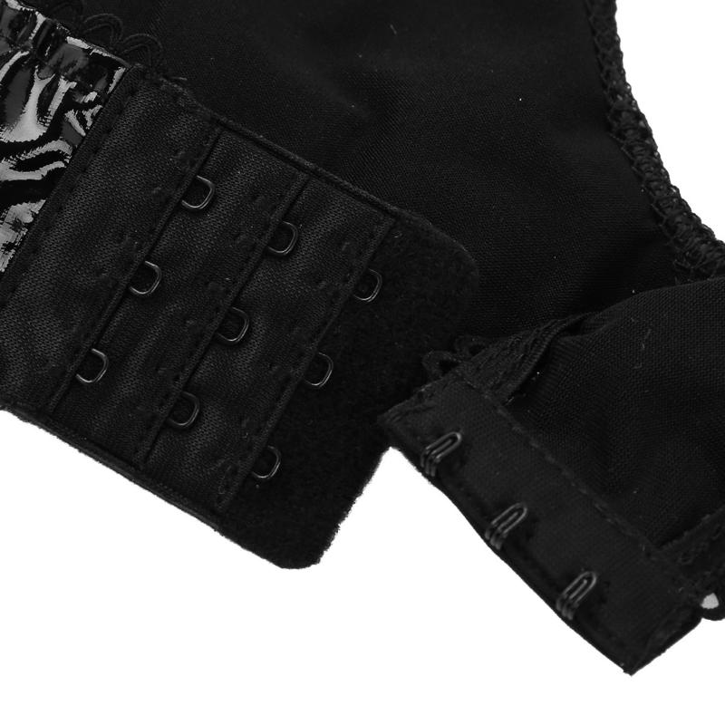 Sexy Crop Tops for Women Erotic Lingerie Wetlook Black PU Leather Latex Bra Hollow Out Bust & Metal Chain Tassel Dance Bras Top