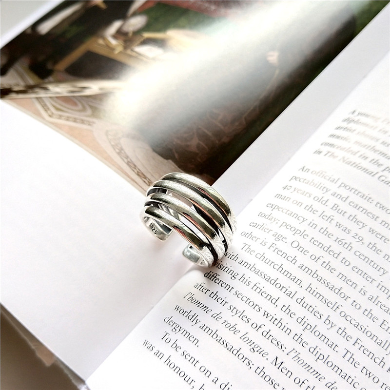 New Vintage Style 100% 925 Sterling Silver Jewelry joyas de plata 925 Multi Layer Open Size Statement Rings For Women