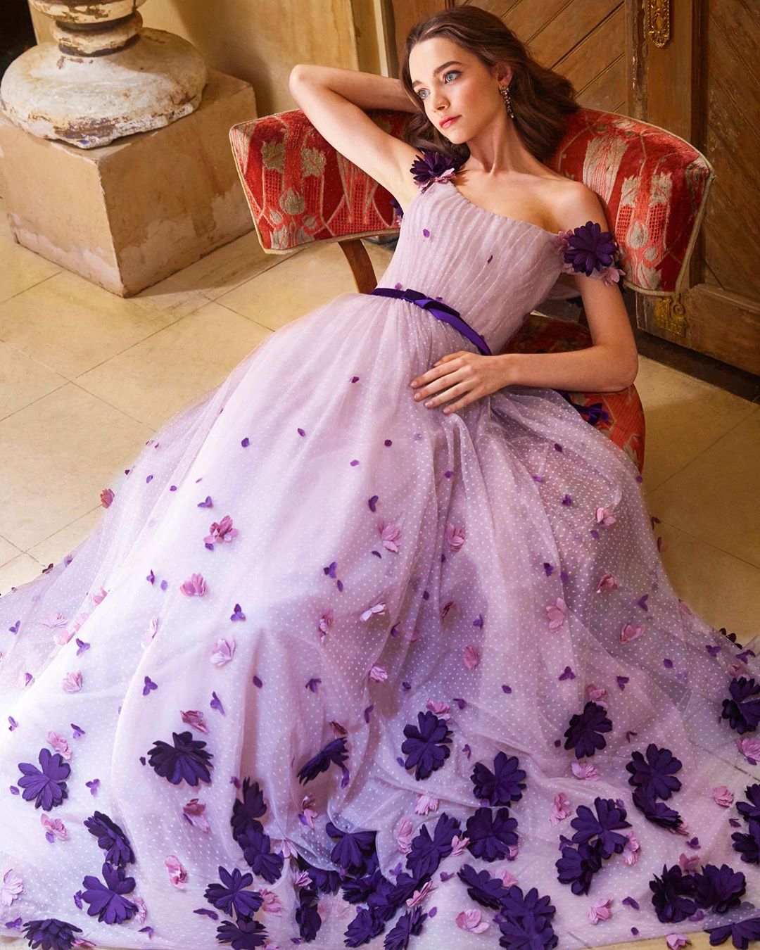 3D Flowers Lilac Appliqued Prom Dresses Off The Shoulder A Line Formal Dress Sweep Train Tulle Plus Size Evening Gowns