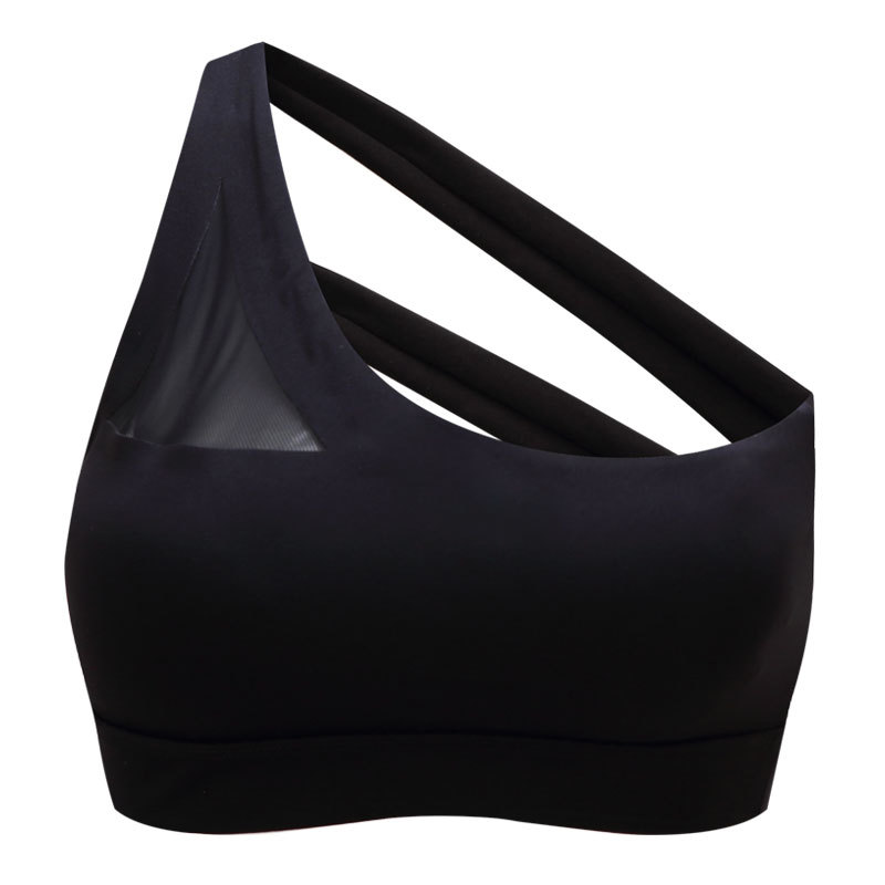 VEQKING Women Oblique One Shoulder Strap Sports BraPush Up Breathable Sports TopCross Straps Back Fitness Running Yoga Bra