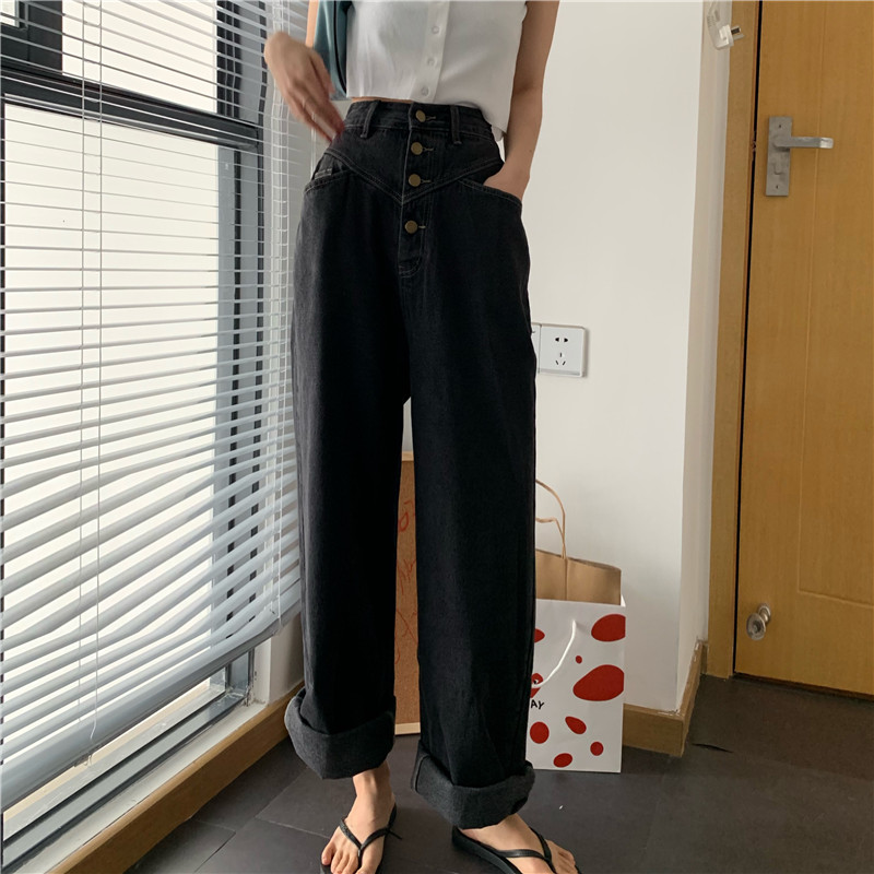 High Waist Multi-Button Loose Straight Jeans Casual Female Denim Pants For Women Korean All-match Solid Color Long Trousers, Black
High Waist Multi-Button Loose Straight Jeans Casual Female Denim Pants For Women Korean All-match Solid Color Long Trousers, Black