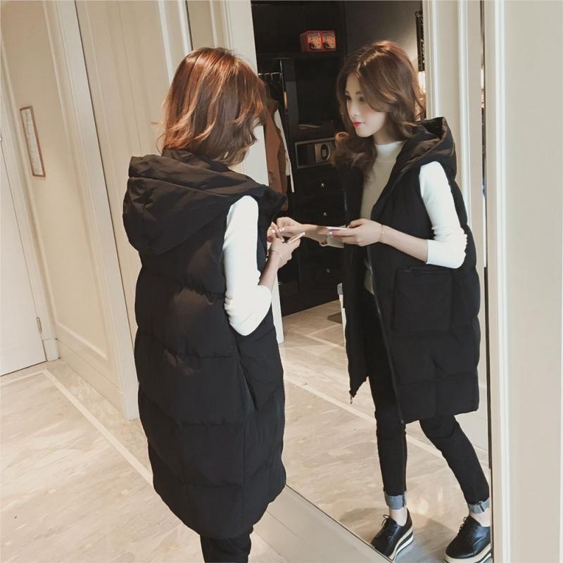 Women Hooded Long Vest Jacket Gilet Sleeveless Waistcoat Womens Outerwear with Hood
