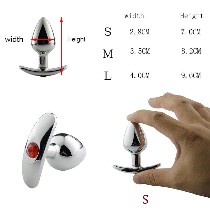 Small Metal Anal Plug with Red Jeweled Large Steel Butt Plug with Diamond Women Jewel Sex Anal toys Underwear All Day Beginner Y191028