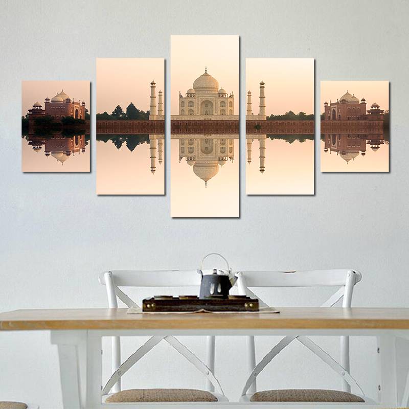 5pcs/set Unframed India Taj Mahal Landscape Painting HD Print On Canvas Wall Art Painting For Living Room Decor