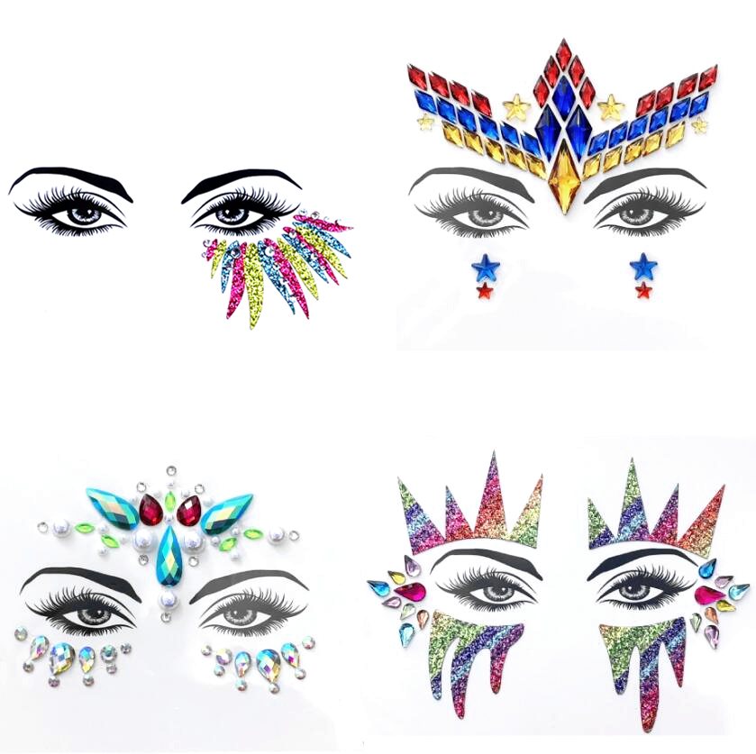 

Tattoo Face Jewel Sticker for Women Party Holiday Eyebrow Crystal Eyes Sparkling Gems 3D Glitter Body Art Stage Makeup Deco 3pcs/lot