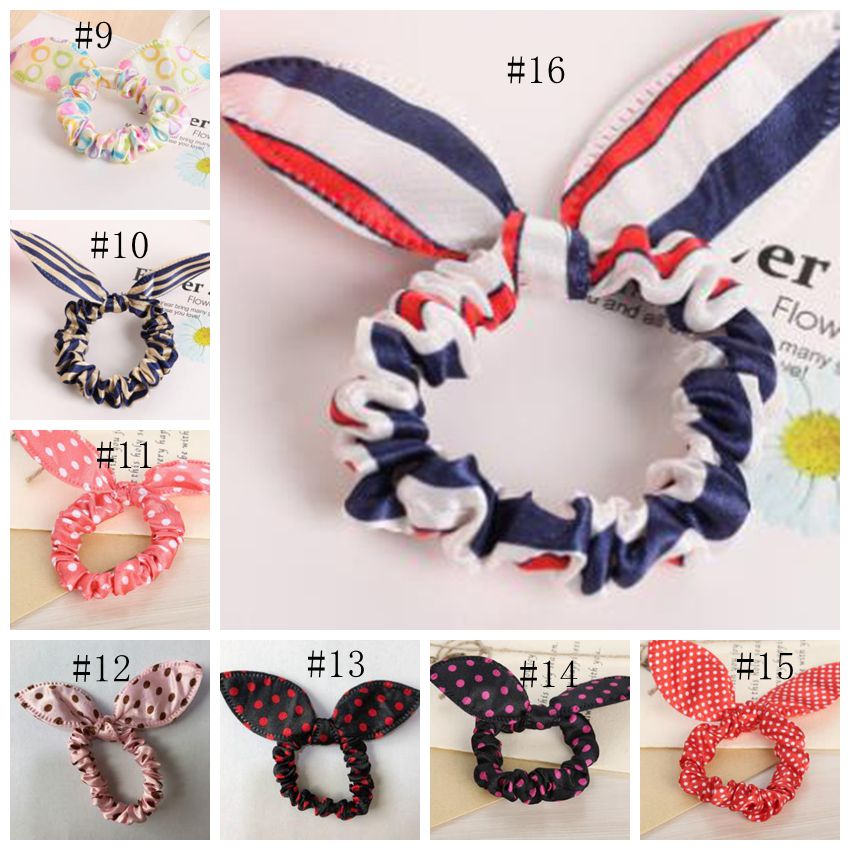 Rabbit Ears Hairband Elastic Hair Bands Polka Dot Ponytail Holders Fashion Women Girls Rubber Bands Scrunchie Hair Accessories 16 Color 4922