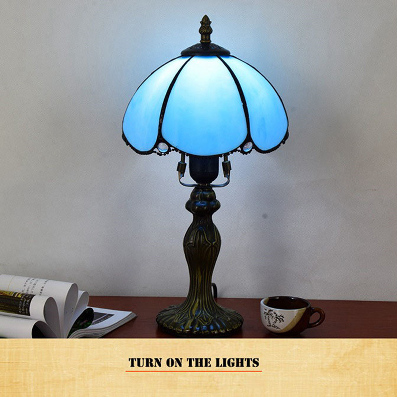 European simple blue table lamp hotel bar bedroom bedside small desk lamps Tiffany retro stained glass lights TF071