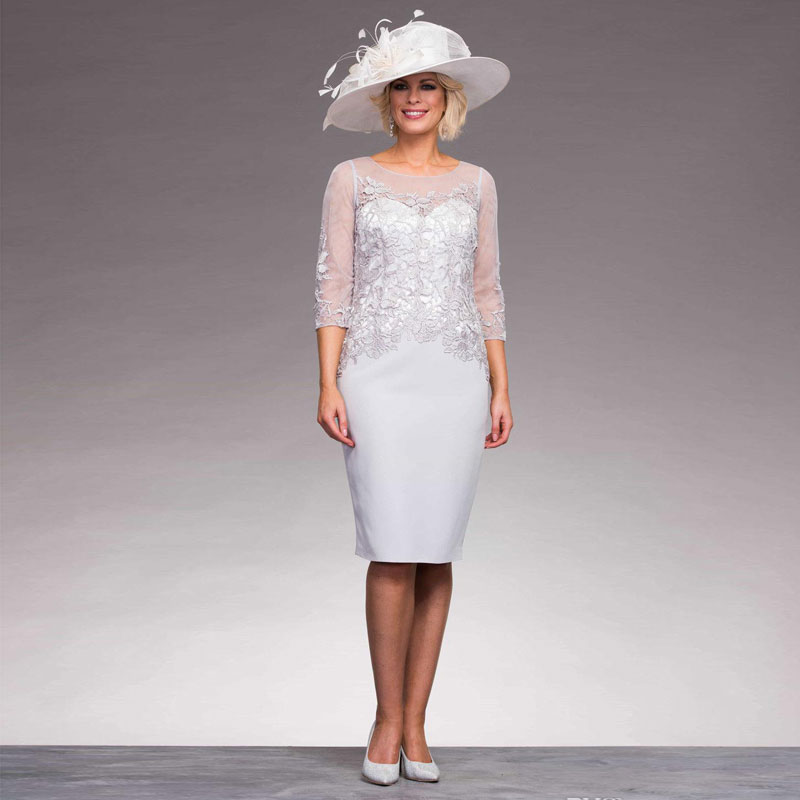 New Arrival Lace Mother Of The Bride Dresses With Long Sleeves Jackets Jewel Neck Sheath Evening Gowns Knee Length Wedding Guest Dress