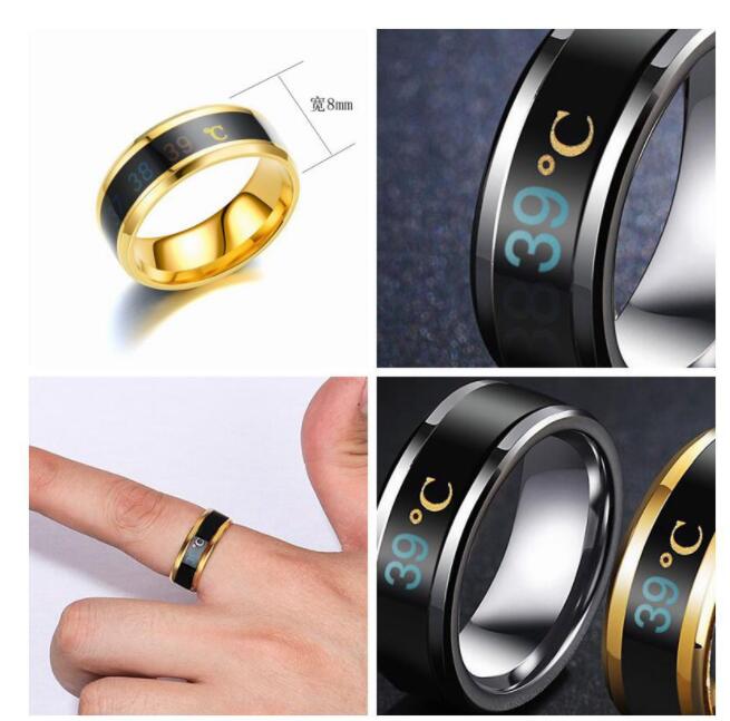 Wholesale Stainless steel rings Fashion jewelry Intelligent Thermometer ring temperature measuring Couple rings five colors for choose