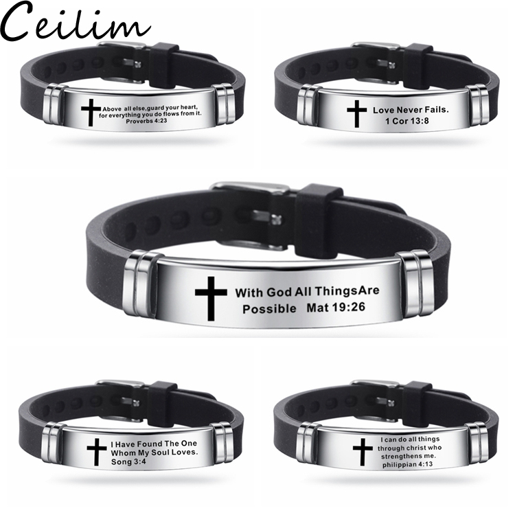 New Design Bible Verse Bracelets for Men Silicone Bibles Quotes Christian Prayer Cross Bangle Stainless Steel Bracelet от DHgate WW