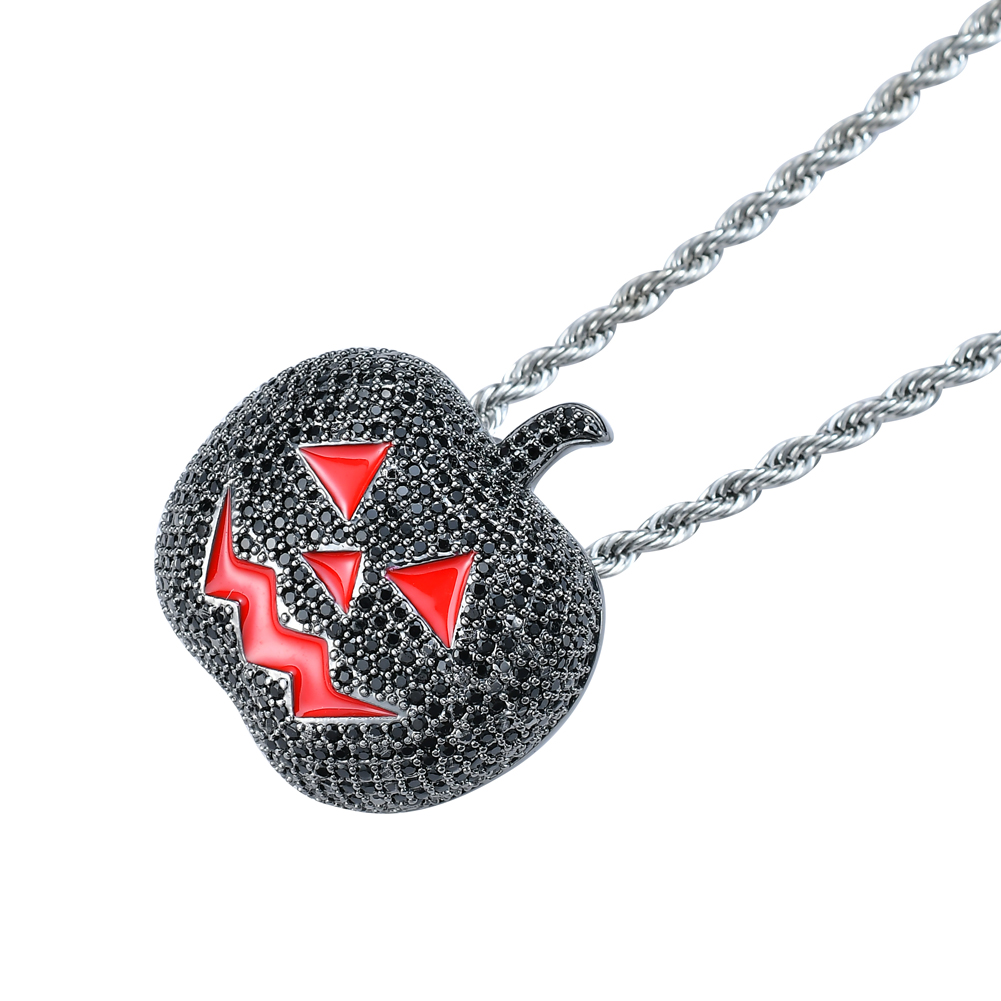 Wholesale-Hip Hop Halloween pumpkin Pendant Copper Micro pave with CZ stones Necklace Jewelry for men and women CN028