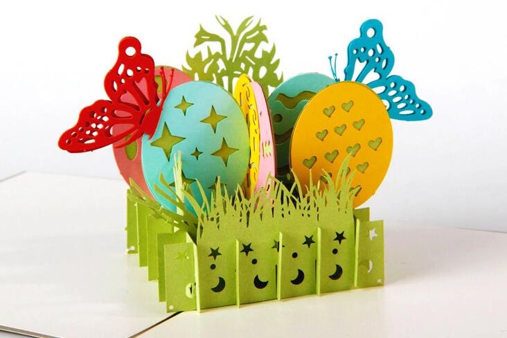 Easter Festival 3D Pop Up Card Hollow Easter Egg Butterfly Greeting Card Blessing Cards Creative Gift