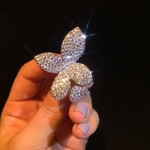 Vecalon Flower Leaf Party ring Mirco Pave Diamond Cz 925 Sterling Silver Engagement Wedding Band rings for women Jewelry