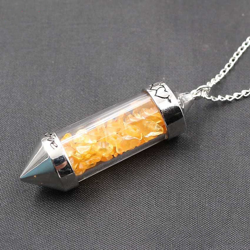 Crystal Gravel Wishing Bottle Sweater Chain Pendant Necklace Lady Retro Transparent Glass Wishing Bottle