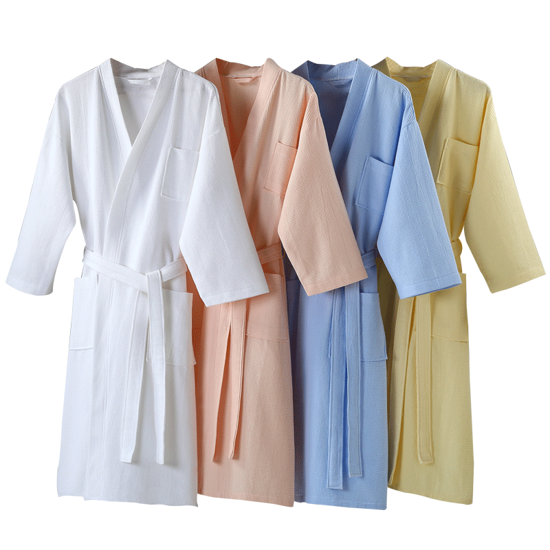 Men's Sleepwear 5 Star El Bathrobe Knee Length Summer Robe Cotton Waffle Bath Plus Size Kimono Men Women Dressing Gown