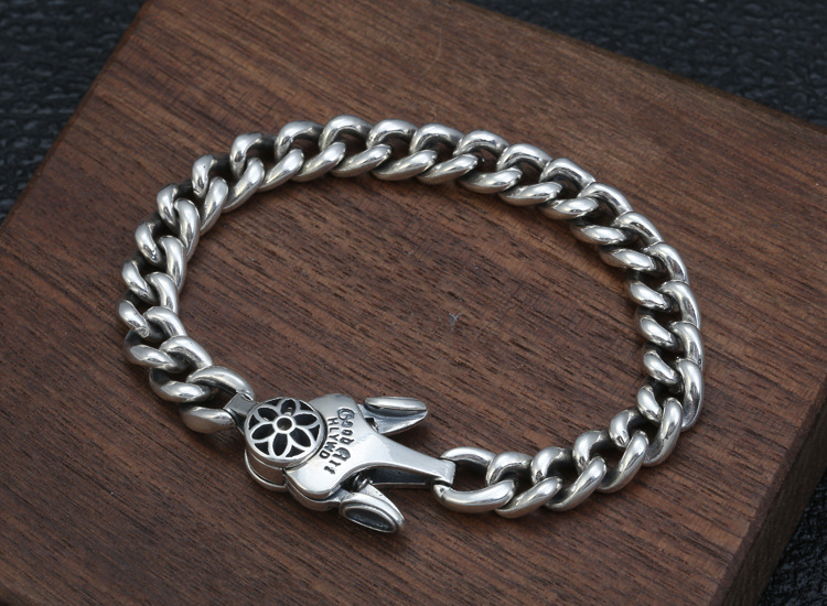 Personalized 925 Sterling silver jewelry designer hand-made 7mm curb links bracelet designed with unique closure clasp FOR MEN