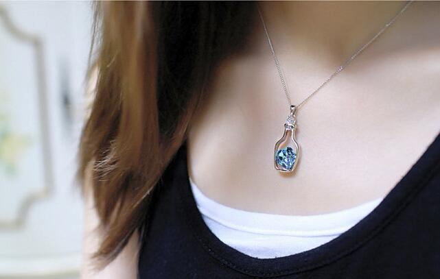 Wishing Bottle Jewelry Heart Pendant Necklaces Fashion Crystal Sparkle Stone Sautoir for girls Sale GD8