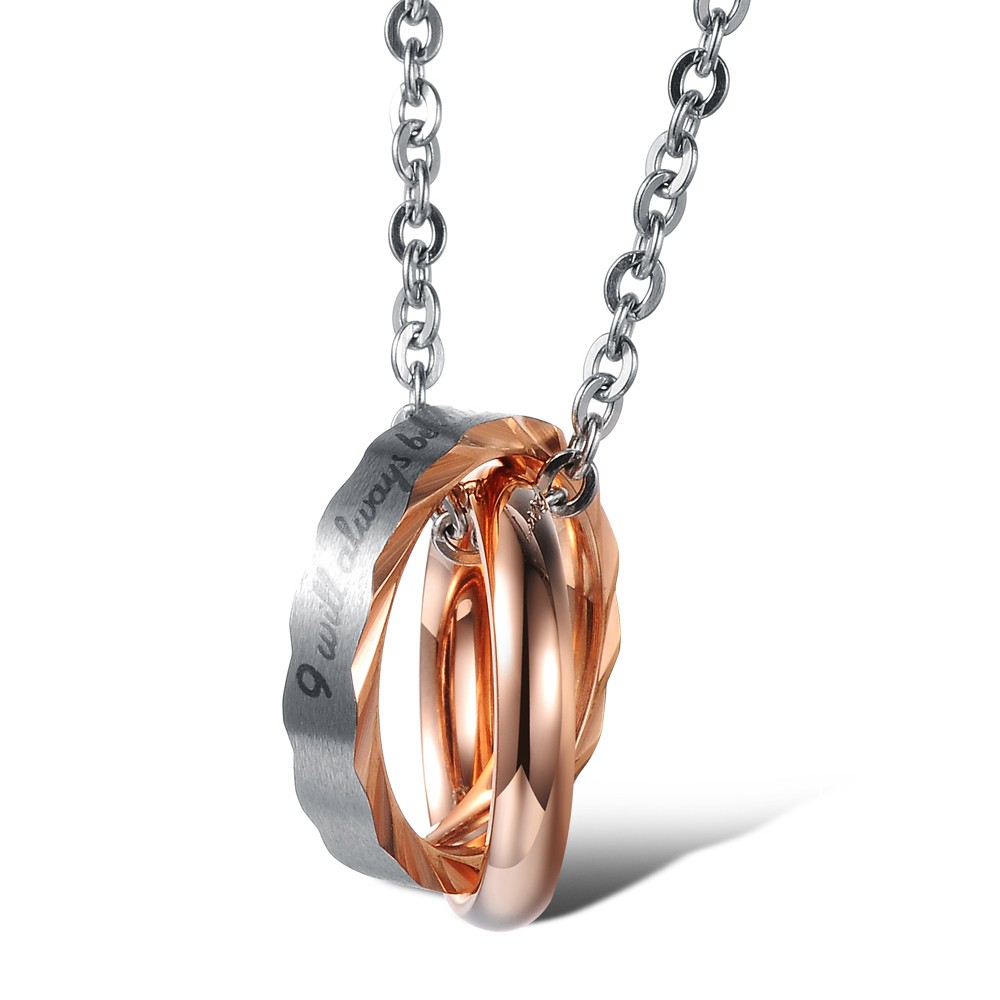 Classic Couple Pendant Necklace Stainless Steel 14k Gold Plated Titanium Steel Lover Jewelry