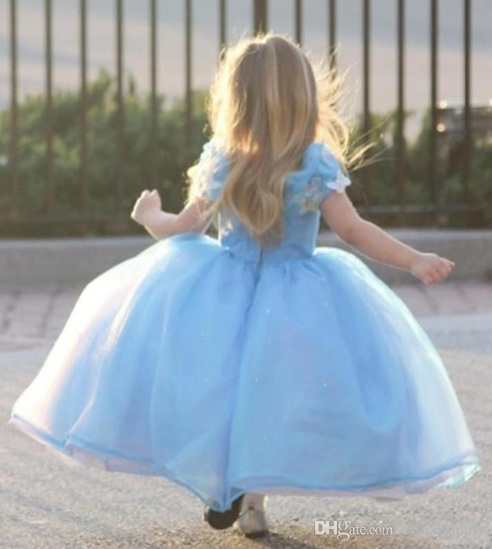 Cute Light Princess Cheap Cap Sleeve Wer Girls Dresses Tulle Appliques Party Sweep Train Infant For Kids Prom Dress