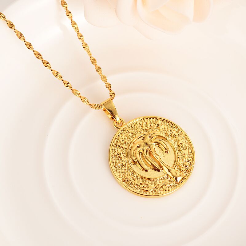 New Fashion Jamaica coco tree Solid gold Filled Jewelry Set Pendant Necklace Earring Fashion Circle Design wedding bridal gifts