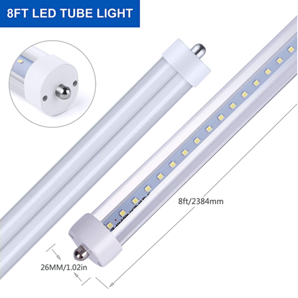 T8 8ft LED Light Tube,FA8 Single Pin Base,8ft 6000K White,45W,Dual-Ended Power,50-Pack AC100-305V US Stock