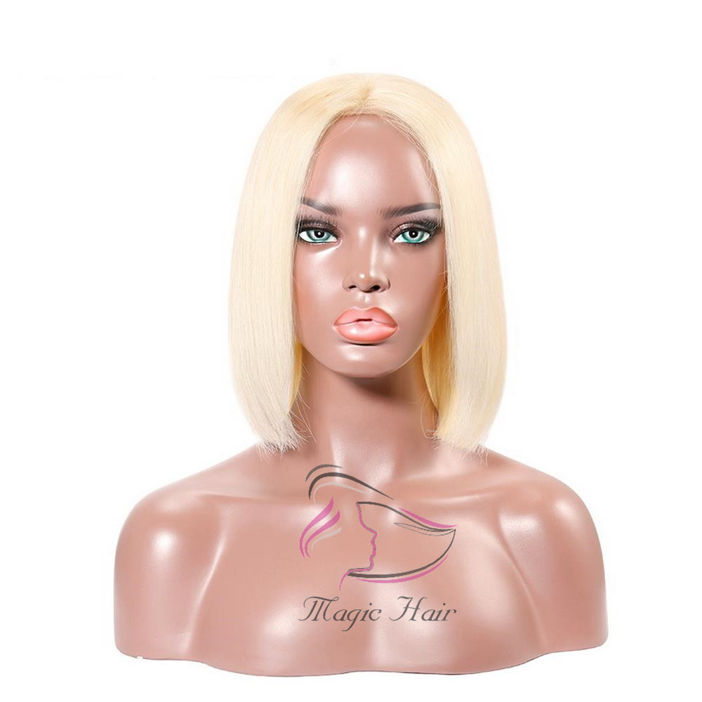 Russian Blonde Color 4x4 Lace Closure Short Bob Human Hair Wigs Straight Brazilian Human Hair Wigs 130% Density 150% Density