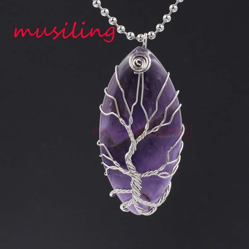 Bohemian Healing Chakra Wicca Witch Amulet Pendants Necklace Chain Horse Eye Tree of Life Jewelry For Women Natural Gemstone Charms Jewelry