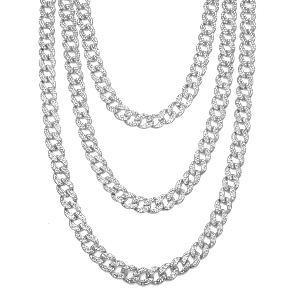 Hip Hop Top Selling Vintage Fashion Jewelry Stainless Steel High Quality ice out miami cuban chain Full CZ Crystal Necklace For Women Men