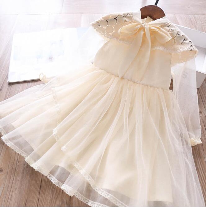 girl wedding dress spring autumn girls tie bow lace princess dress children clothes wholesale, Beige 
girl wedding dress spring autumn girls tie bow lace princess dress children clothes wholesale, Beige