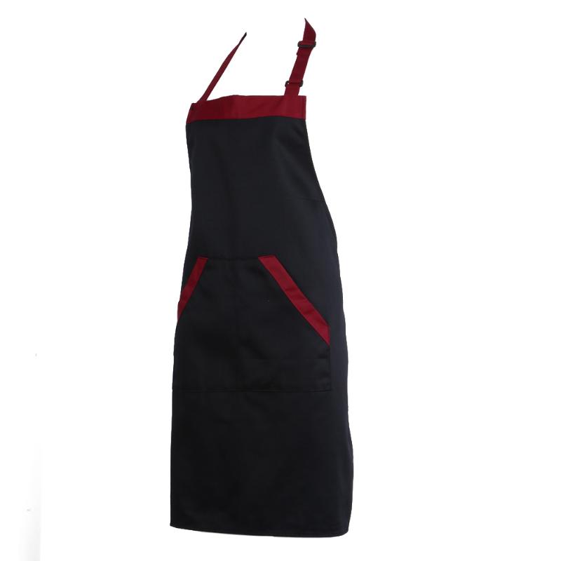 Half Kitchen Apron Cooking Chef Catering Halterneck Bib with 2 Pockets Sleeveless Aprons for Woman Men Black Red