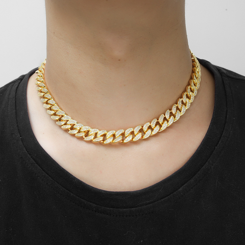12MM Men's Hip Hop Cuban Chain Necklaces Shining Bling 18K Real Gold Plated Full Cubic Zirconia Setting Chains Jewelry