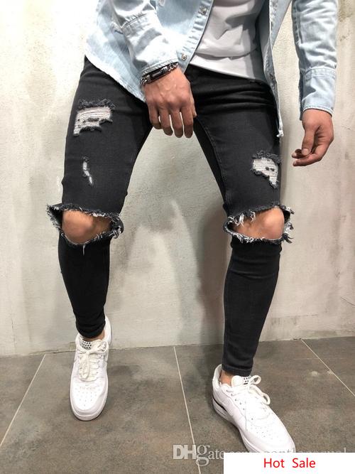 Urban Style Men Pencil Pants Mid Waist Jeans Fashion Slim Fit Ripped Jeans Denim Clothing Trousers Long Frayed Pants5487312
