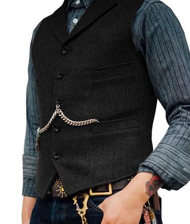 2019 Farm Brown Groom Vests Wool Herringbone Tweed Vest Slim Fit Men's Suit For Prom Country Wedding Waistcoat Dress Tailor Made Plus Size