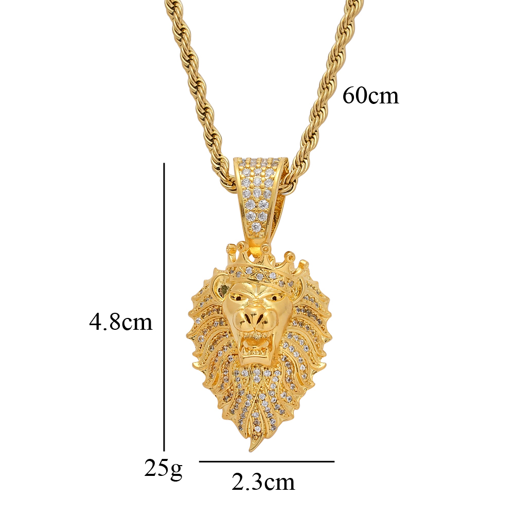 Wholesale-Bling Bling CZ Jewelry Lion Head Pendant Iced Out Cubic Zircon Necklace Hip Hop gift Jewelry CN075