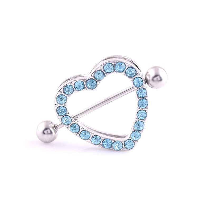 Rhinestone silver stainless steel hypoallergenic double-layer diamond love milk Beautiful Cute Jewels Amazing Flower Surgical Steel Heart Ni